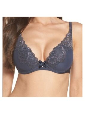 Chantelle Orangerie Plunge Lightly Lined Bra Size 36D Misty Grey / Blue Grey